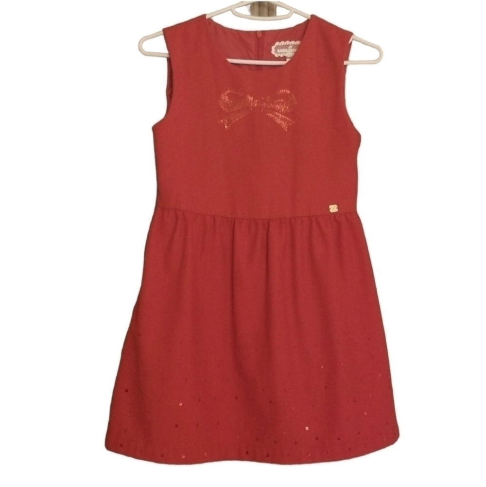 𝅺Valentine dress Girls Sz 10 140/64 Vintage Red Dress Red Sequin Bow Sleeveless